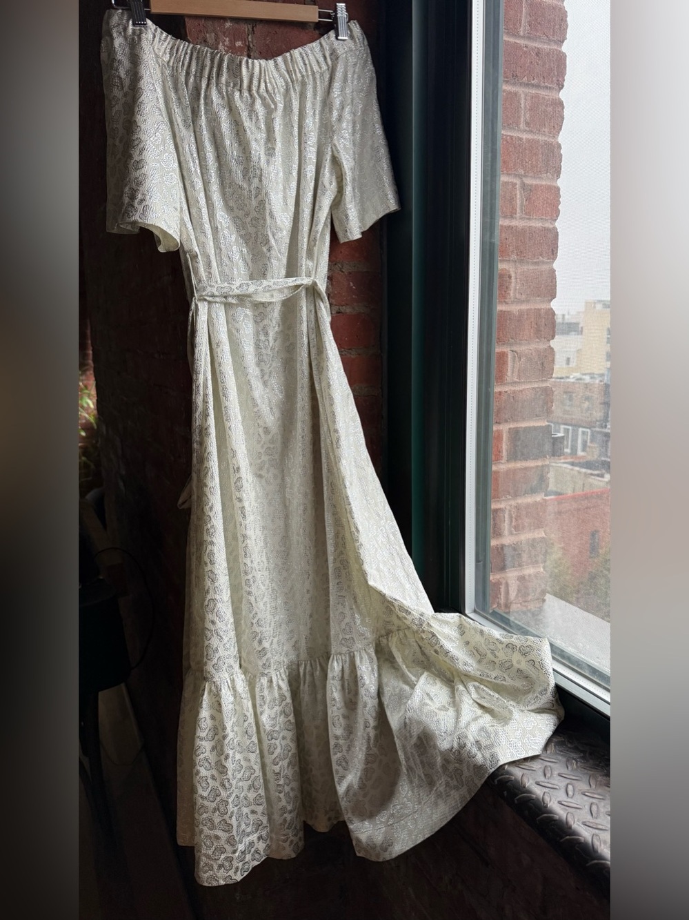 Michael Kors Cream Paisley Maxi Dress with Tie Waist